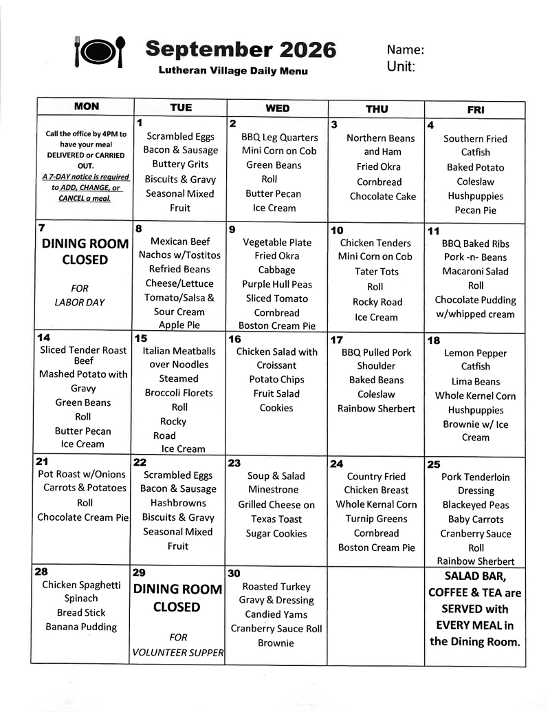September Menu